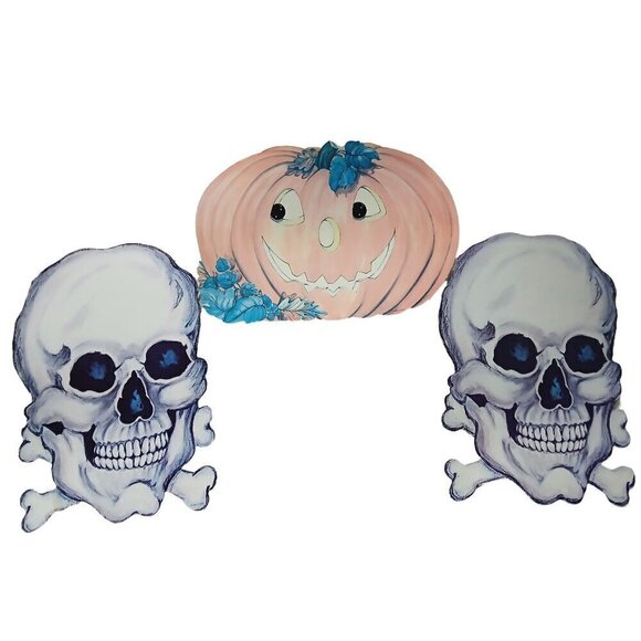 Vintage Lot of 8 Halloween Fall Cardboard Die Cuts Decorations Cat Skull Pumpkin - Picture 5 of 7